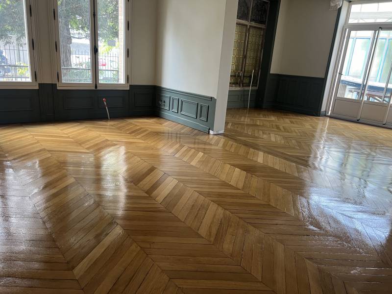 Rénovation parquet pointe de Hongrie Paris 16